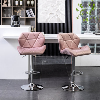 2 pivotants en velours mauve - hauteur réglable, dossier à losanges, siège confortable, siège à hauteur 2 pièces et siège poli