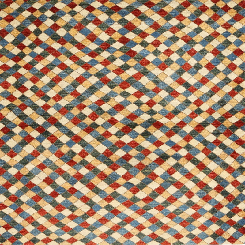 Tapis rouge/vert/brun zone contemporaine, Carré 4 pi