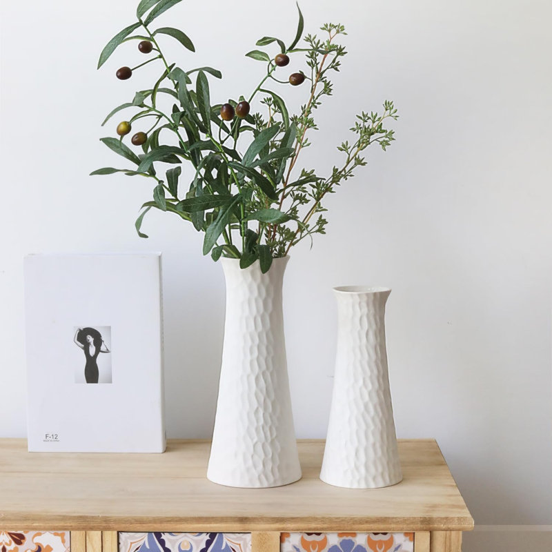 Parmele Ceramic / Porcelain Table Vase Modern White Ceramic Flower Vases Set, White