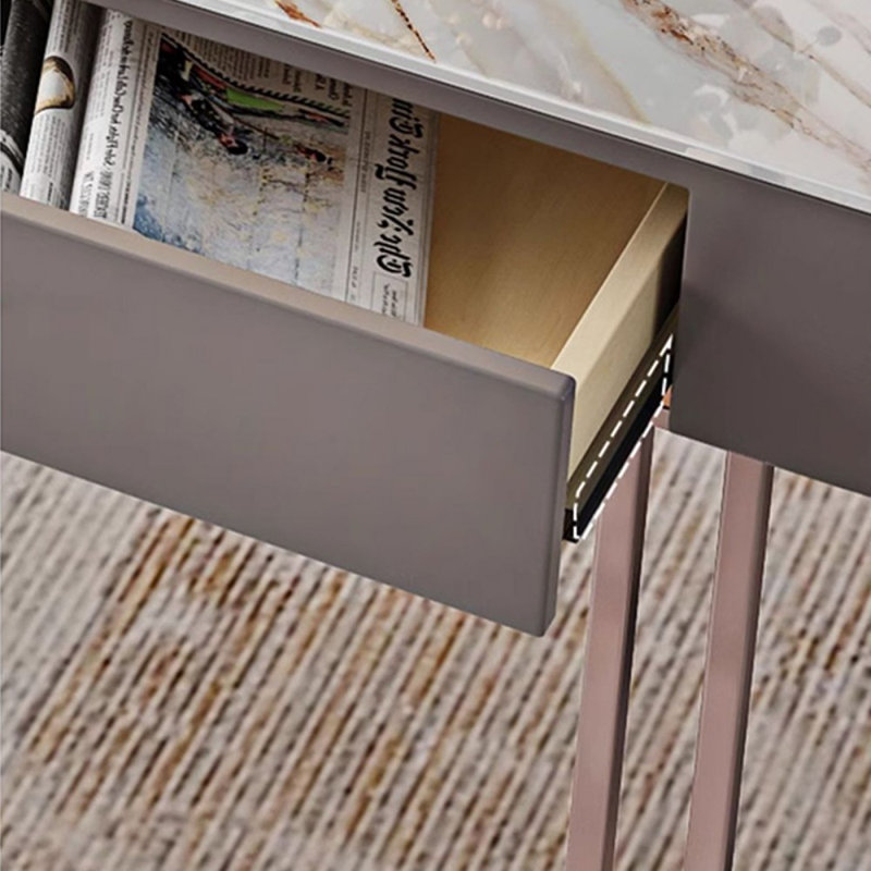 Bureau rectangulaire blanc / gris + bois massif + bois manufacturé + acier avec 3 tiroirs