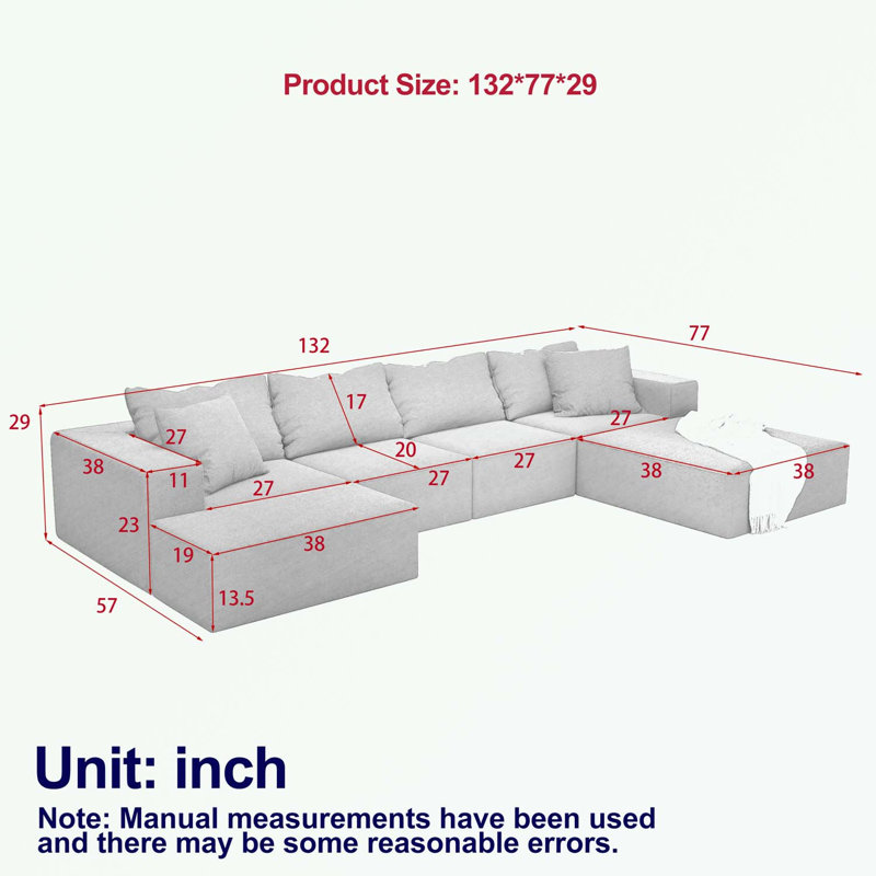 Canapé modulaire en forme de L avec 6 coussins, Gris chenille