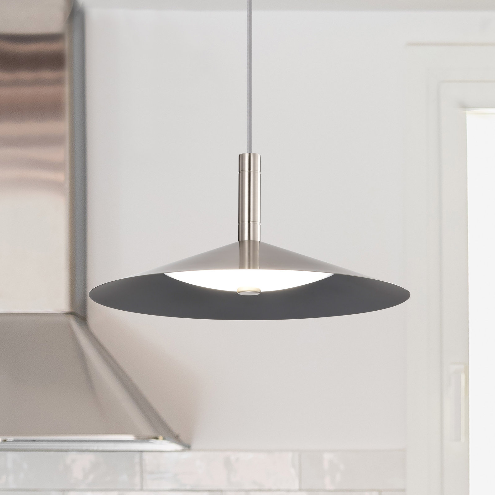 Vicente Dimmable LED Single Light Pendant, 151.13" H x 14" W x 14" D, Brushed Nickel