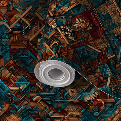 Peel and Stick Wallpaper Contact Paper High Detail Aztec Tribal Diamonds Sun Motifs Self Adhesive and Removable 17.7in x 118in(45x300cm)