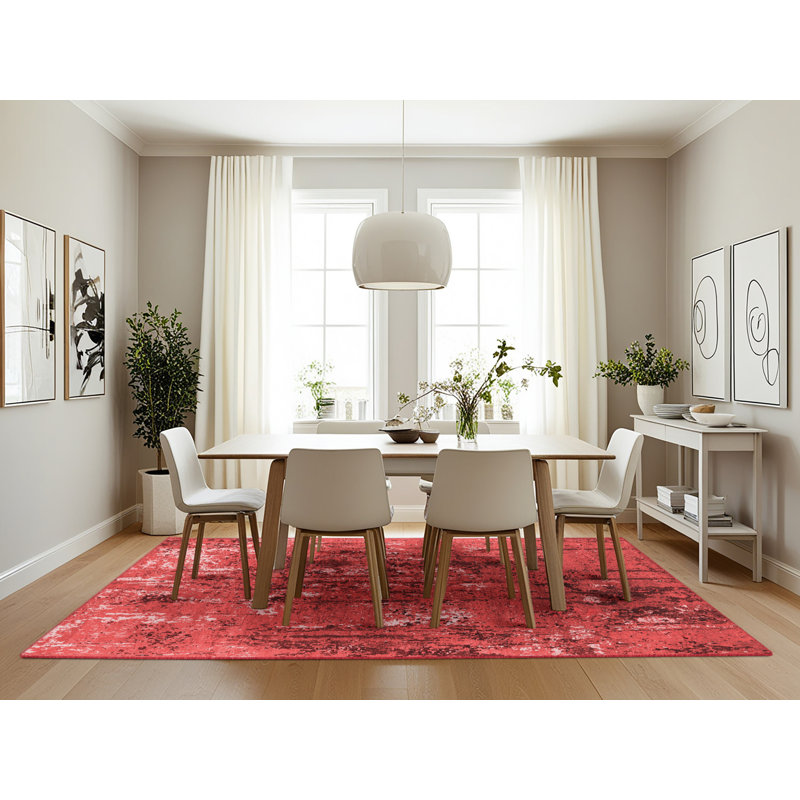Tapis rouge Mid-Century moderne 2521, Rectangle 7 pi x 10 pi