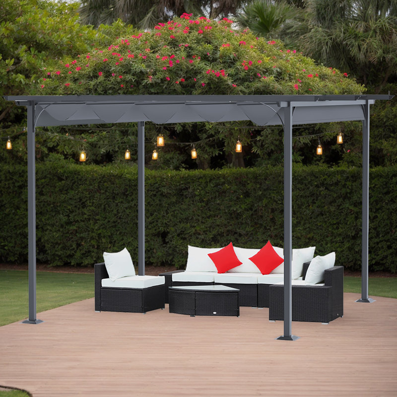 Pergola rétractable en acier de 11,5 pi x 11,5 pi avec auvent de protection contre les rayons UV, parfaite pour les terrasses et les barbecues