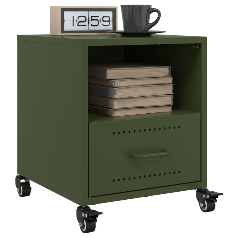 Ameara 36cm W Steel Bedside Table, Olive Green