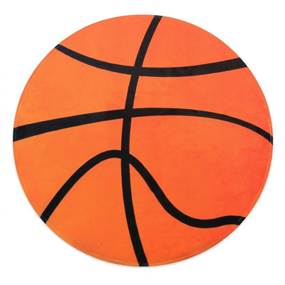30-Inch Round Non-Slip Basketball Pattern Play Mat – Soft Kids & Baby Rug for Playrooms & Classrooms