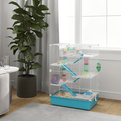 Hamster Cage, Metal, 1-Pack, 6 Tier, Tubes and Tunnels, Light Blue
