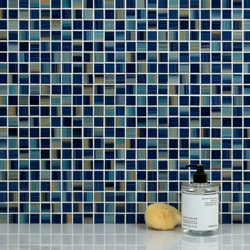 Swimming Pool 0.9" X 0.9" Straight Edge Glass Mosaic Tile, Coral Blue