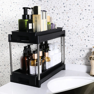 Double Drawer Under Sink Exquisite Organizer With 2 Hooks - Black Charming
