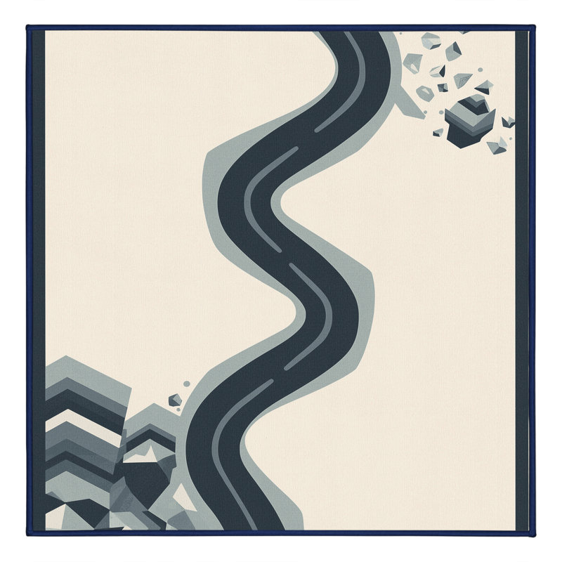 Machine Washable Ottavio Minimalist Geometric Rug in Beige – Navy Binding, 3' Square