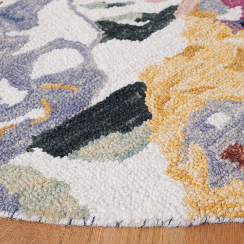 Tapis floral rose / ivoire en laine / coton touffeté à la main Jardin, Rond 6 po