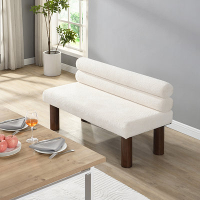 Banc de salle à manger rembourré, bout de lit, banc de vestibule, repose-pieds Boucle pour salle à manger, chambre à coucher, salon, pieds en bois d'hévéa, support 330 lb, beige