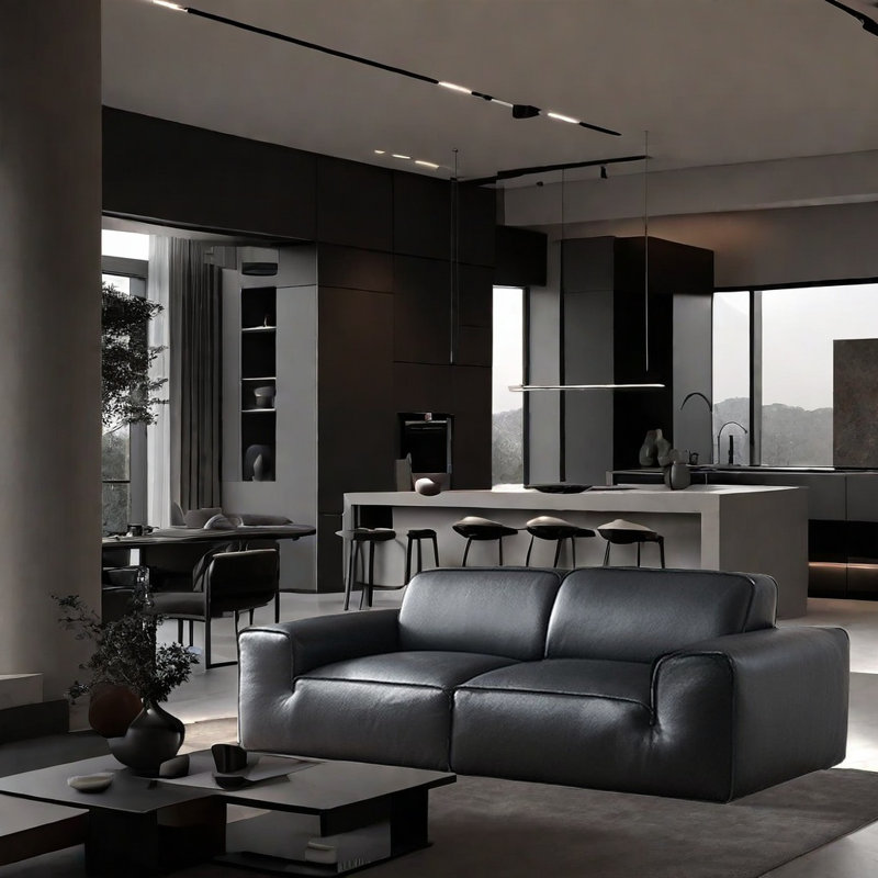 Italian Minimalist Black Sofa, 31.49" H x 110.23" W x 41.33" D, 2