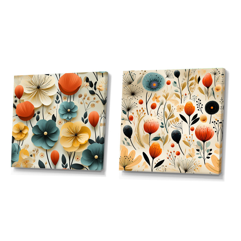 Eadie - Ensemble de 2 collages carrés botaniques abstraits, H 36 po x l 73 po, Toile tendue