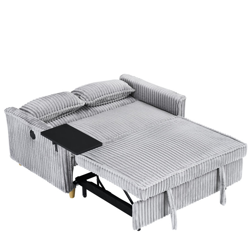 Magnificent Gray Corduroy With Pull-Out Tabletop & Port Extraordinary Movable Table And Input, Gray