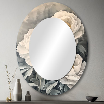 Pivoines rétro ombragées - miroir décoratif floral ovale sur métal