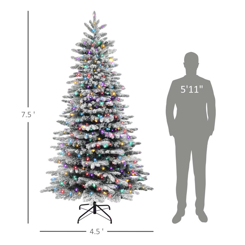 Arbre de Noël artificiel enneigé 7,5 pi avec 500 lumières DEL et 1264 branches, vert