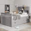 Structure de lit plateforme simple avec bibliothèques et tablettes de rangement, quatre tiroirs, gris-796738716