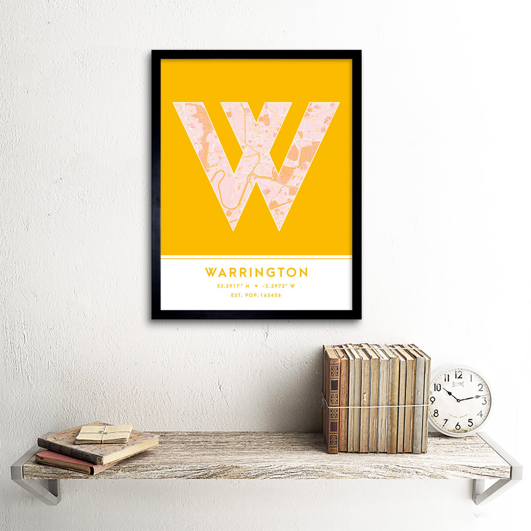 Warrington City Map Warrington Yellow - Single Picture Frame Typography