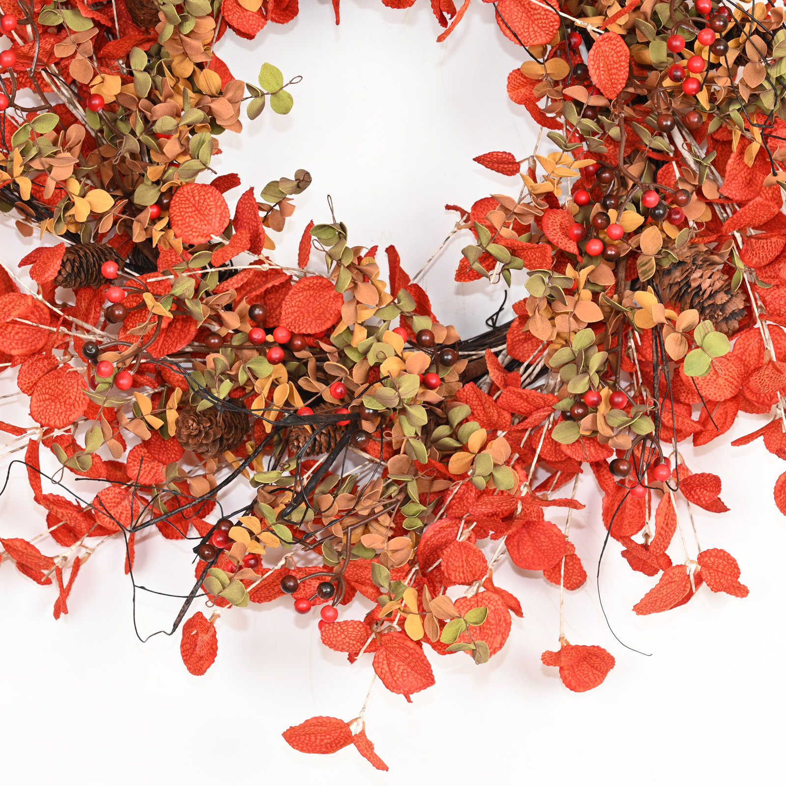 24" Handcrafted Foliage, Berry Thanksgiving Wreath, Orange