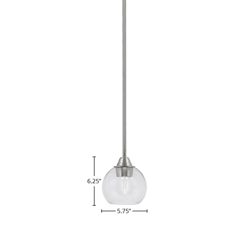 Luminaire suspendu sur pied Paramount avec verre à bulles de 5,75 po, Nickel brossé, Verre transparent