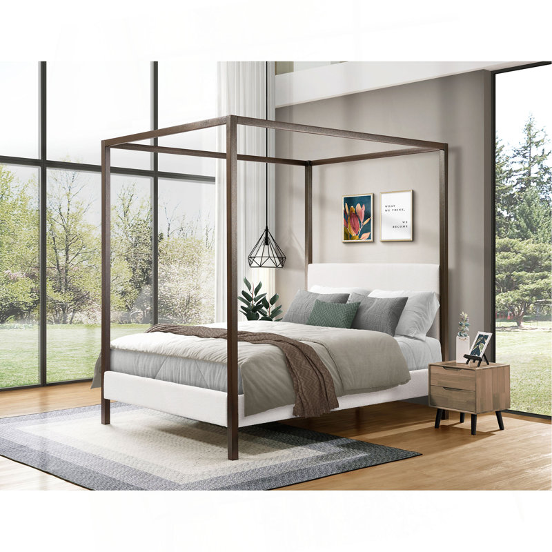Lit à baldaquin rembourré Industrial Luxe, Lit double