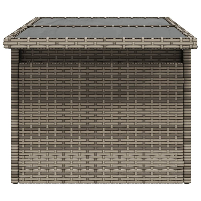  Garden Table Grey PE Rattan, Powder-Coated Steel, Tempered Glass, Gray