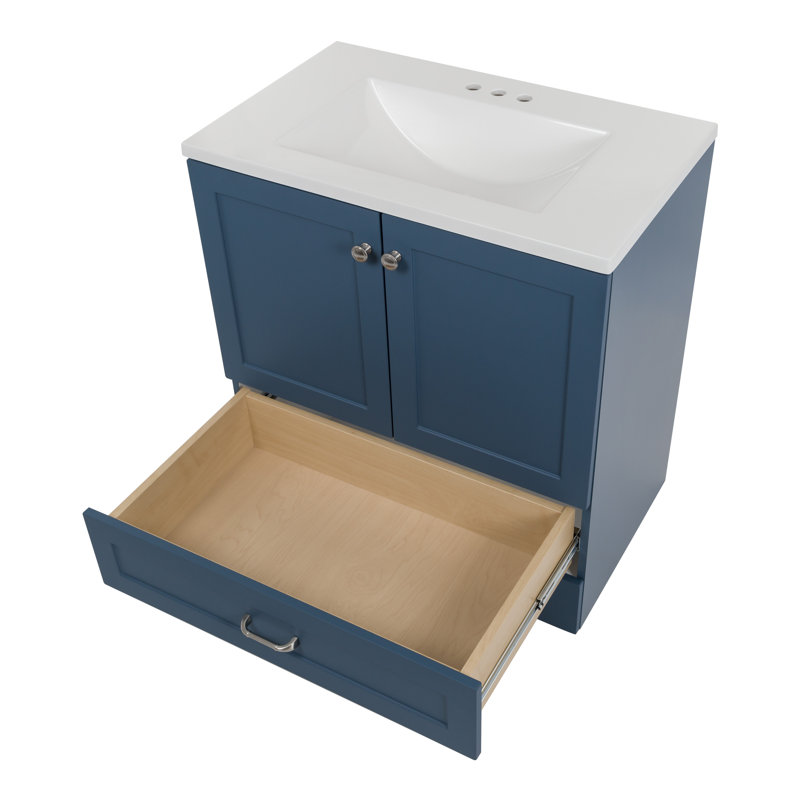 Ensemble de meuble-lavabo sur pied simple 30,5 avec plateau Emlyn, Bleu amiral