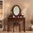 Vanity Desk With Adjustable Angle Mirror, Cushioned Stool And 5 Drawers-1100703354