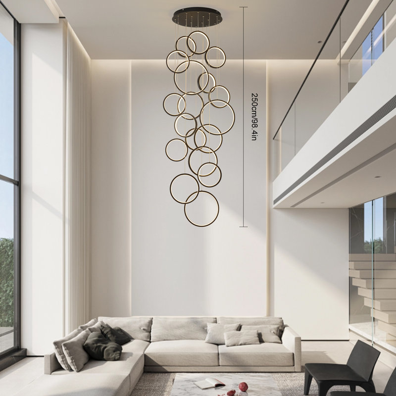 Adjustable Height LED Lighting Pendant Light with Remote Control, 98.4" H x 17.7" W x 17.7" D