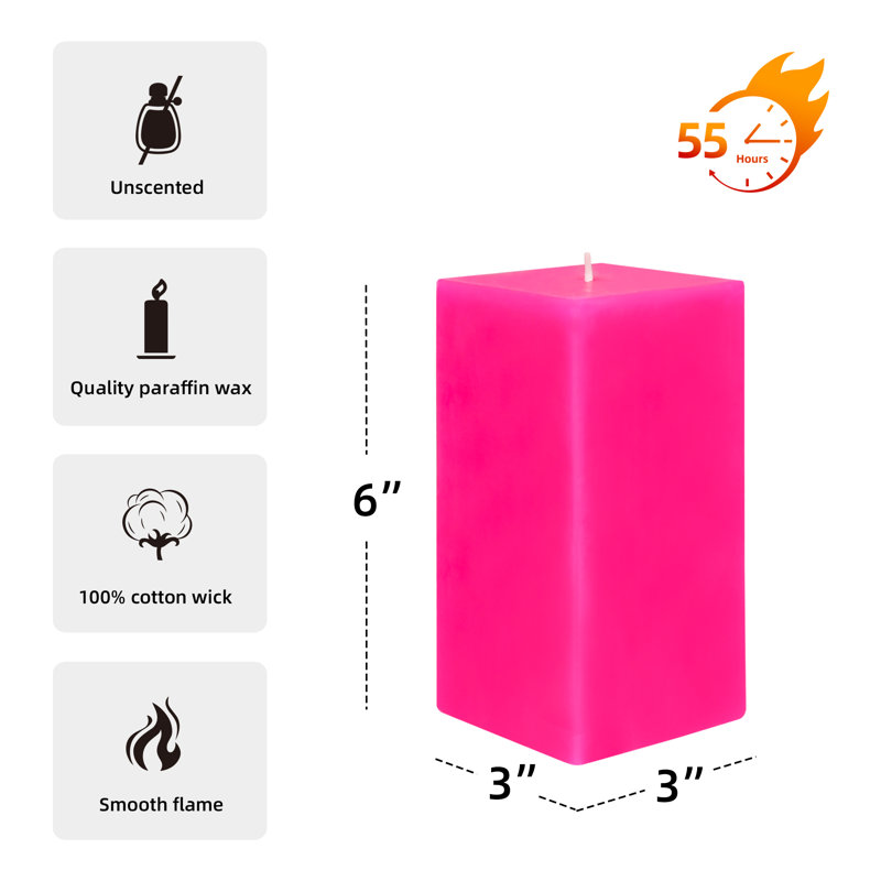 Bougie colonne, Rose vif, H 6 po x l 3 po x P 3 po, Ensemble de 12