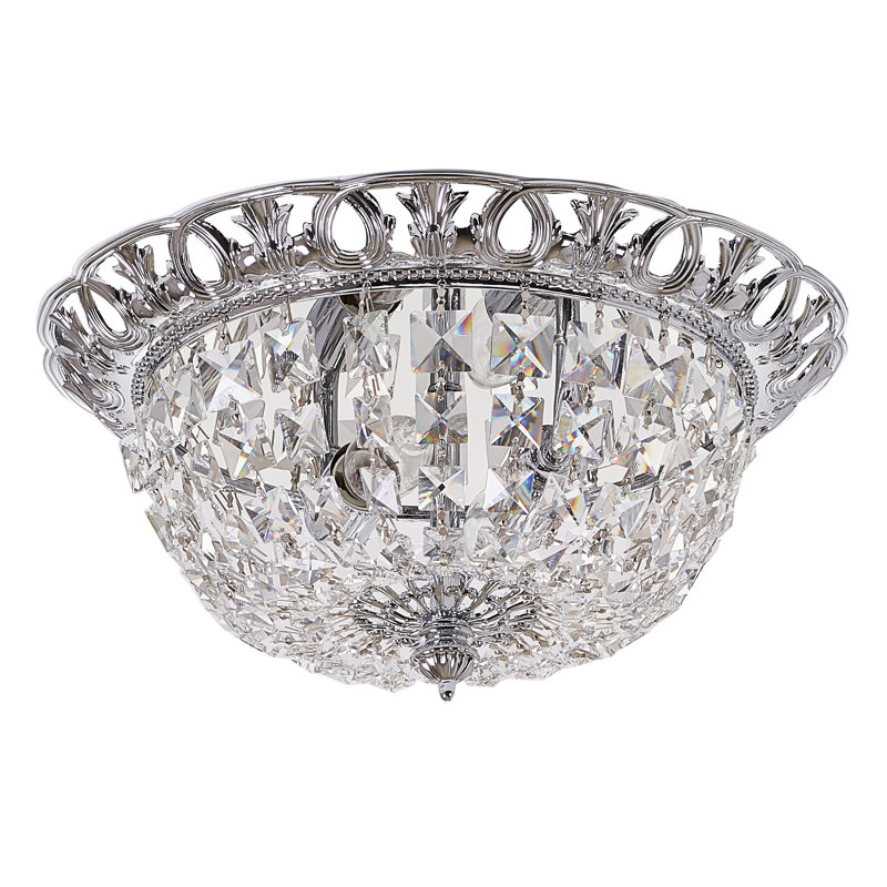 2-Light Chrome Flush Mount With Clear Hanging Crystals