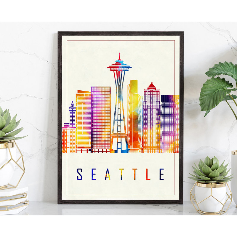 Seattle Modern Illustration US Cities Poster, Unframed Print, Washington State Wall Art Poster, 18" H x 12" W x 0.35" D
