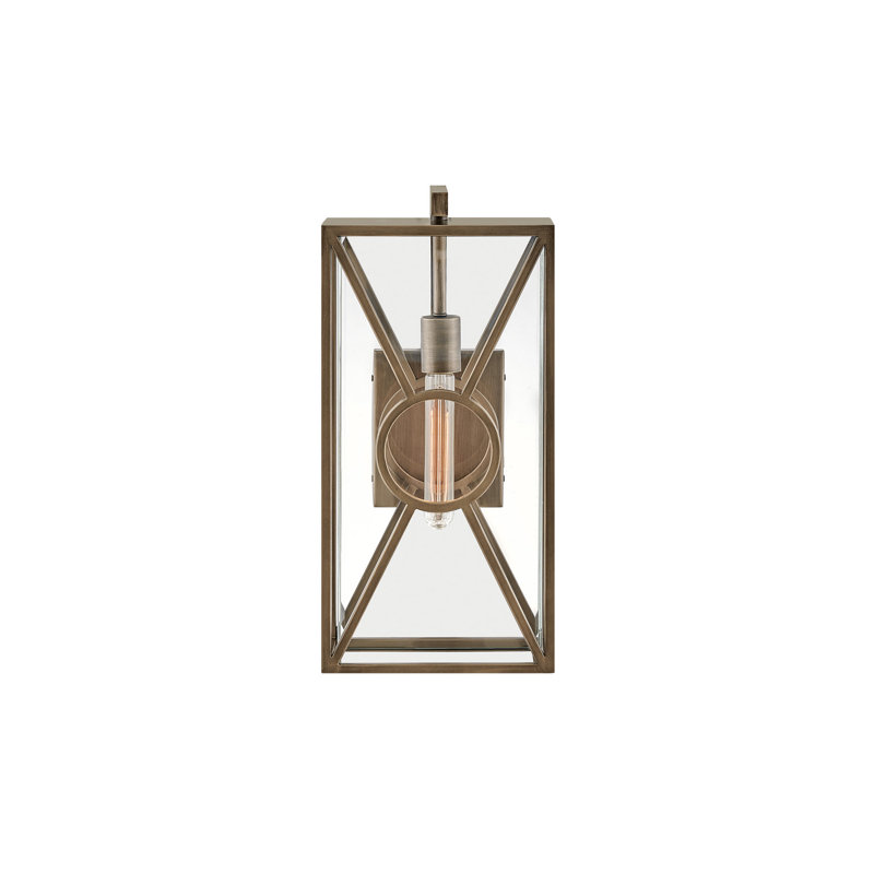 Brixton Outdoor Wall Mount Lantern - Clear Mitered Glass, Composite, Burnished Bronze, 18.75" H x 8.75" W x 7" D