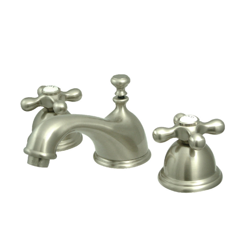 Robinet de salle de bain à large entraxe avec bonde, Nickel satiné