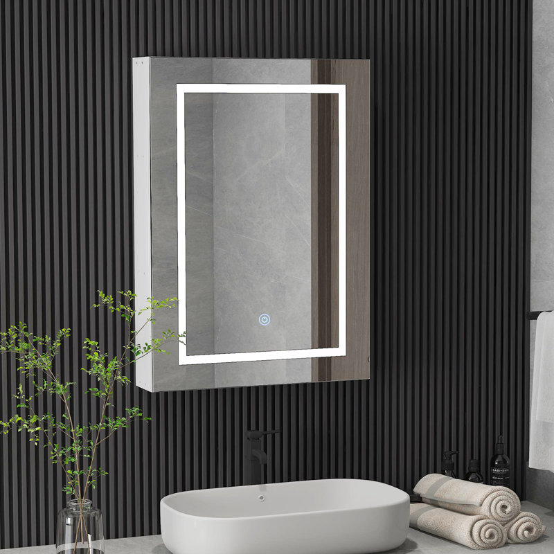 Glendine 19.7'' W 27.6'' H Frameless Medicine Cabinet with LED Mirror and 2 Fixed Shelves, White