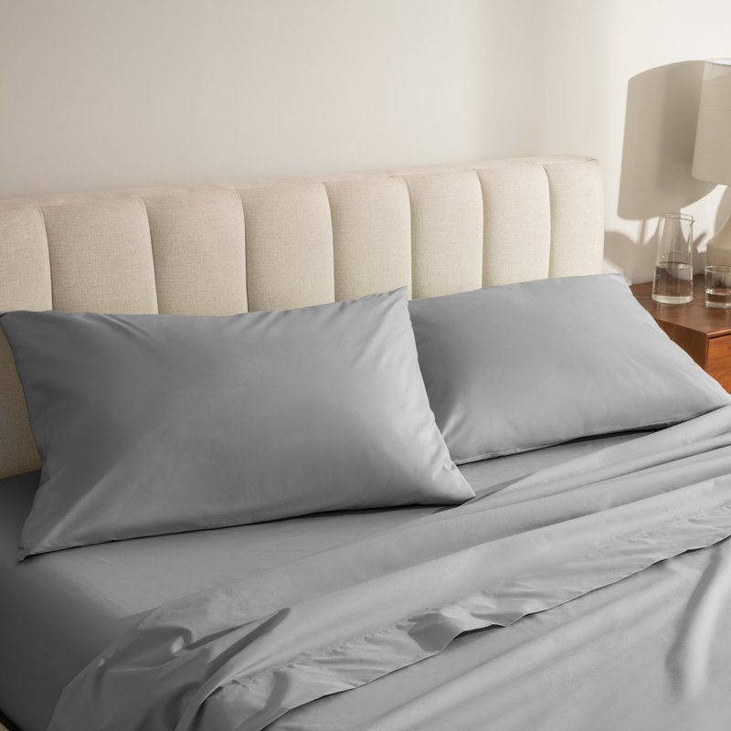 Taie d'oreiller 100% coton biologique percale, 2 taies d'oreiller standard, Gris clair