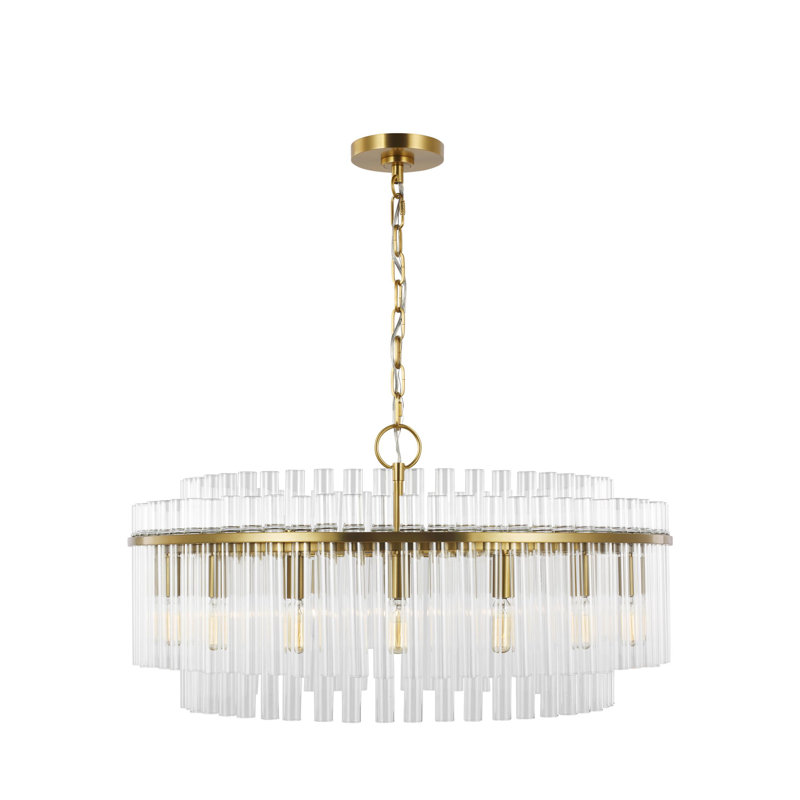 16 - Light Dimmable Drum Chandelier, Burnished Brass