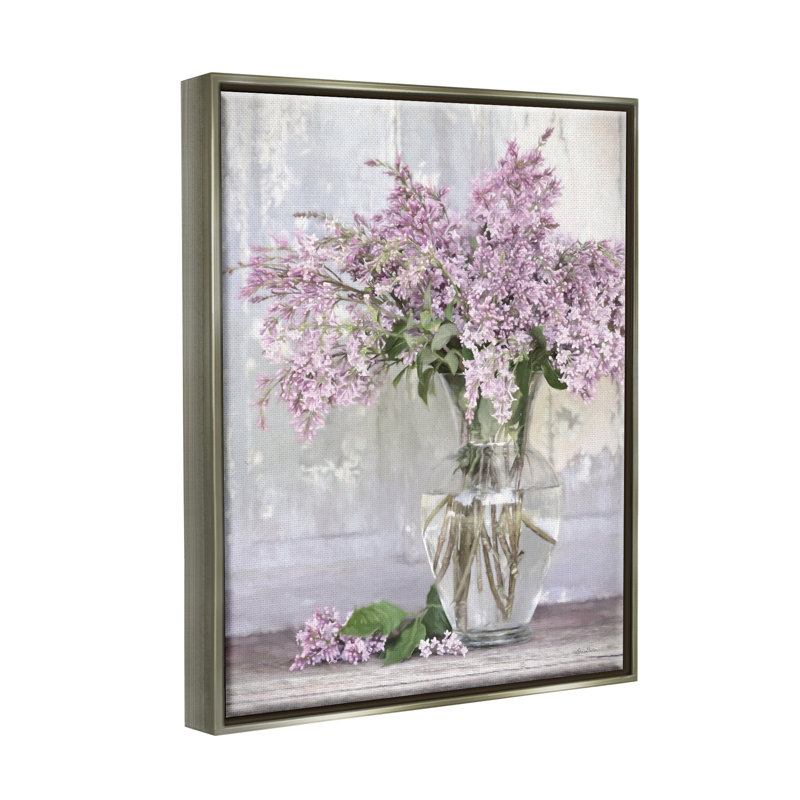 Tranquil Lilac Flower Vase by Lori Deiter - Print, 31" H x 25" W x 1.7" D, Lustre Grey Floater Frame