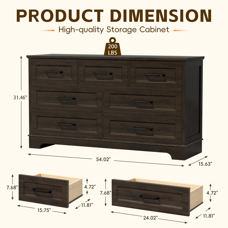 Commode 7 tiroirs, commode de ferme 54 po, Brun