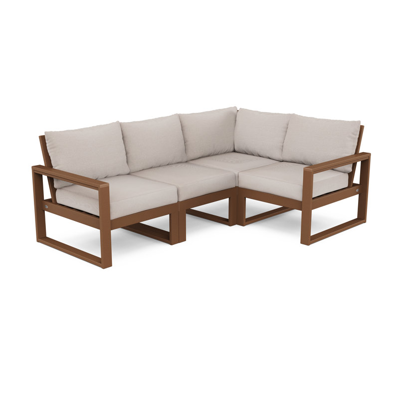 Ensemble de conversation modulaire 4 pièces EDGE, Toile de jute sable, Teck
