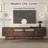 76" Boho Modern TV Stand with Drawers for 75-85 Inch TVs, Dark Brown Entertainment Center with Drop-Down Doors & Rattan Accents, Solid Wood Legs, 6-Compartment Storage