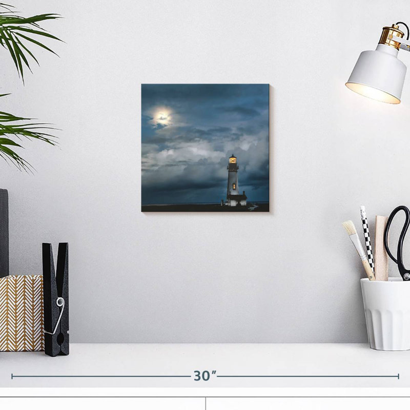 Phare d'Aletra au clair de lune, H 10 po x l 10 po
