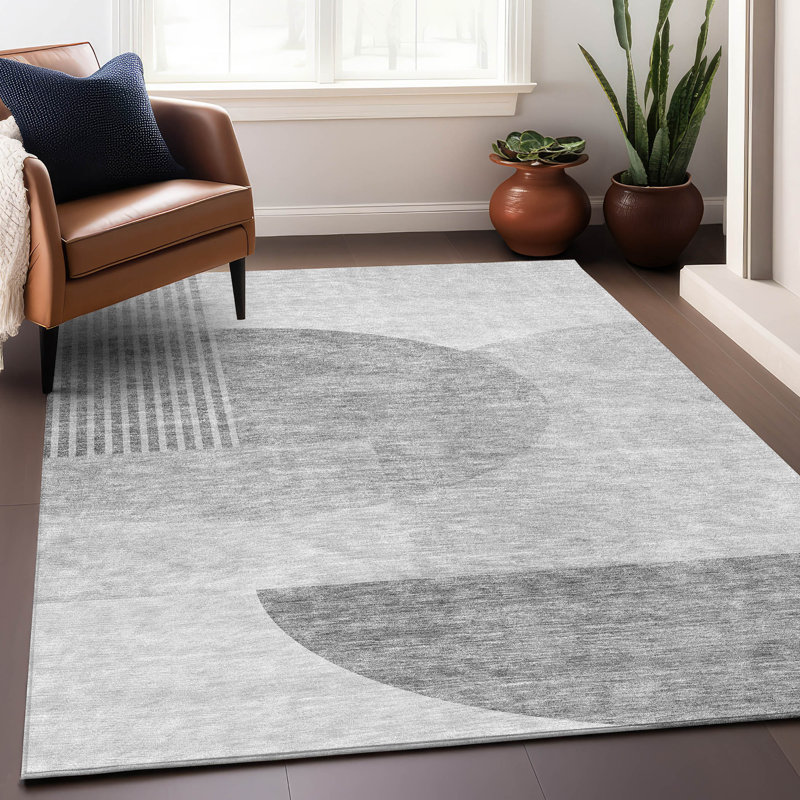 Premium Machine Washable Prisco Gray Rug, Rectangle 5' x 7'6"