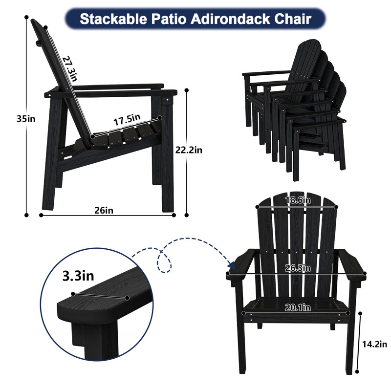 Set of 2 Stackable Adirondack Chairs – All-Weather HDPE Outdoor Patio Chairs with Ergonomic Design, Easy Storage, and Low Maintenance