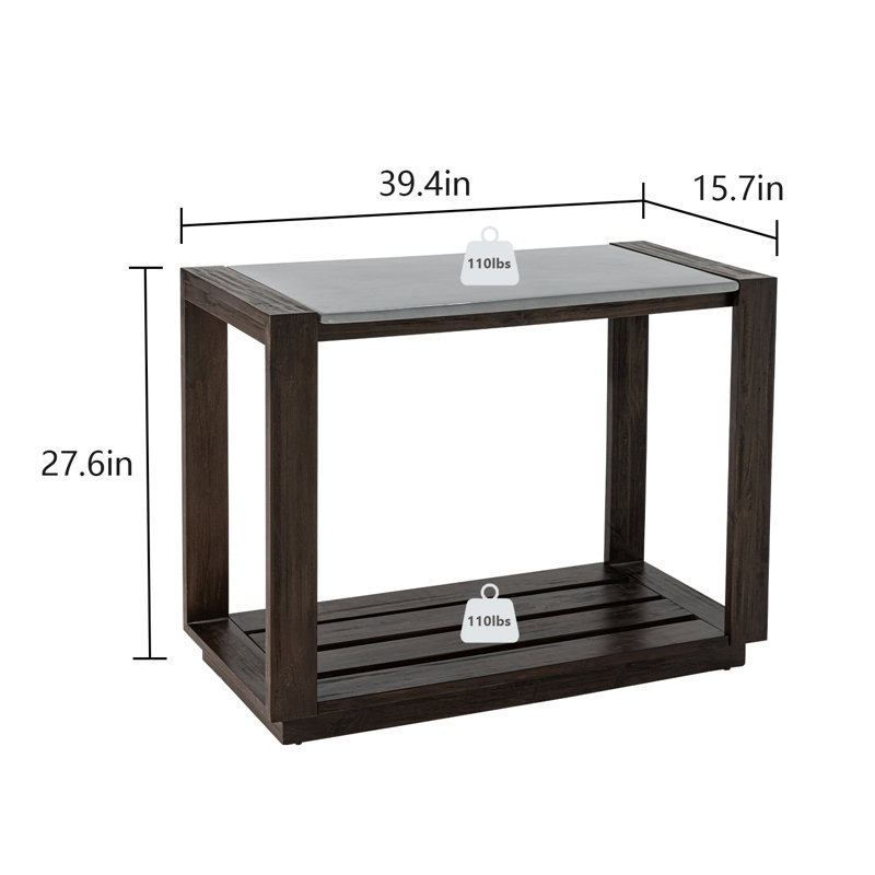 Flarity Rectangular Outdoor Side Table , 39.4'' in. W 15.7'' in. D, Black