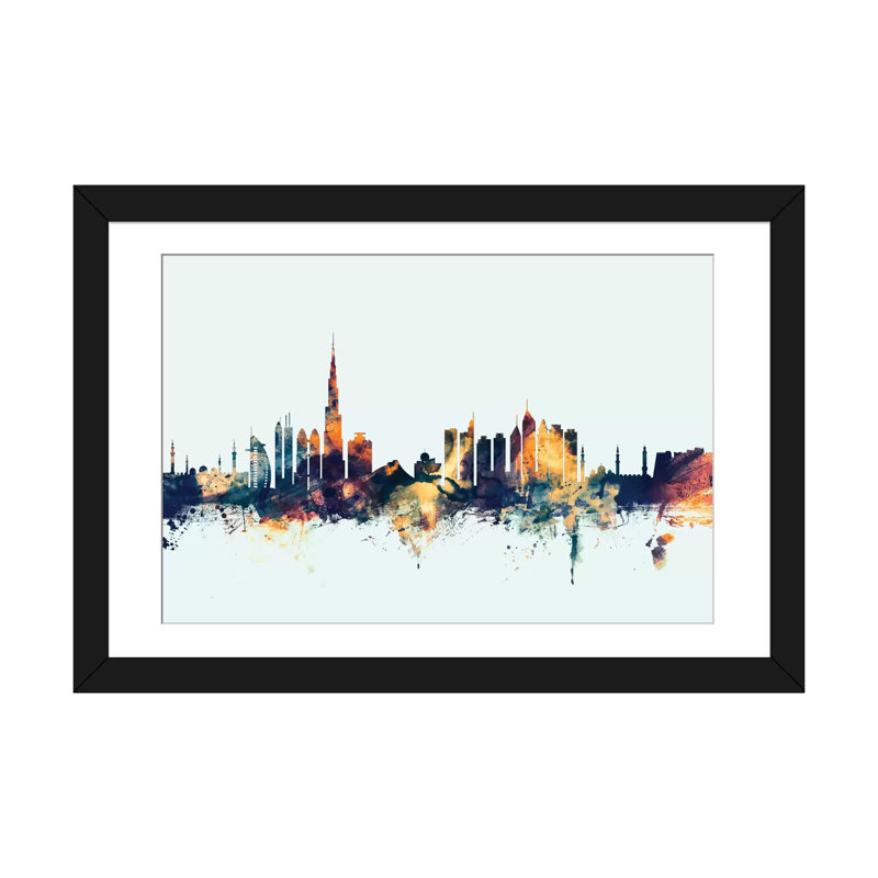 «Dubaï, EAU sur fond bleu» par Michael Tompsett - Impression sur toile tendue sur châssis, H 16 po x l 24 po x P 1 po, Blanc