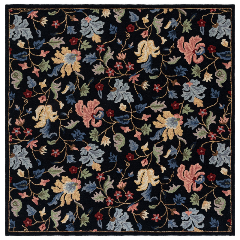 Chelsea Hand Tufted Wool/Cotton Floral Rug in Red/Black, Square 6'