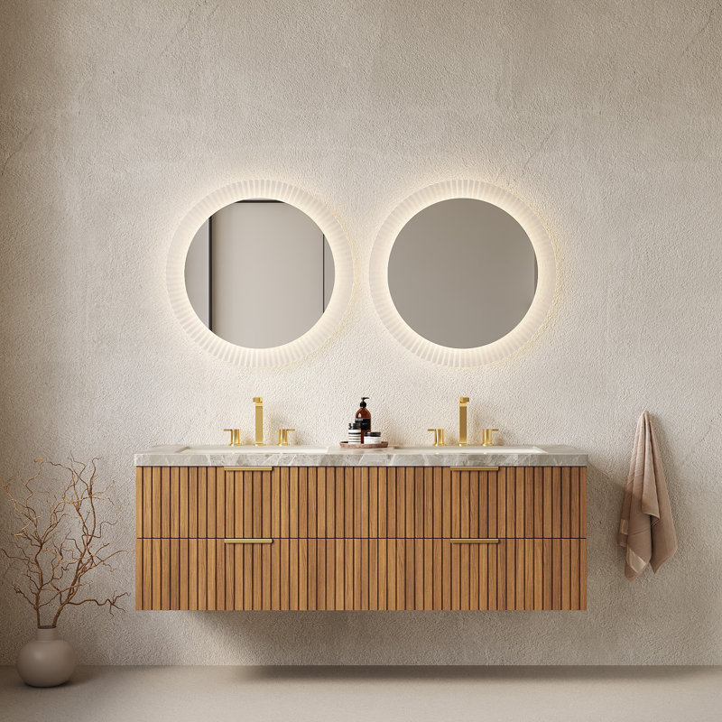 Meuble-lavabo double 60 po avec comptoir en pierre frittée et lavabo en céramique